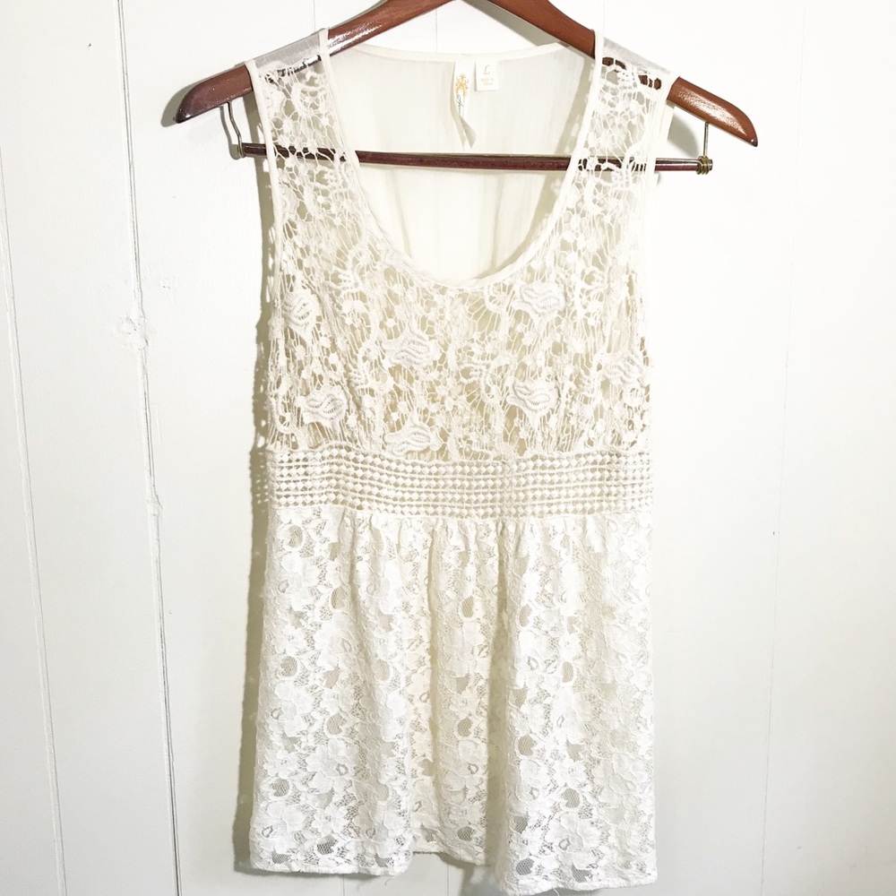 See Through Lace Top w/ Elastic Waist